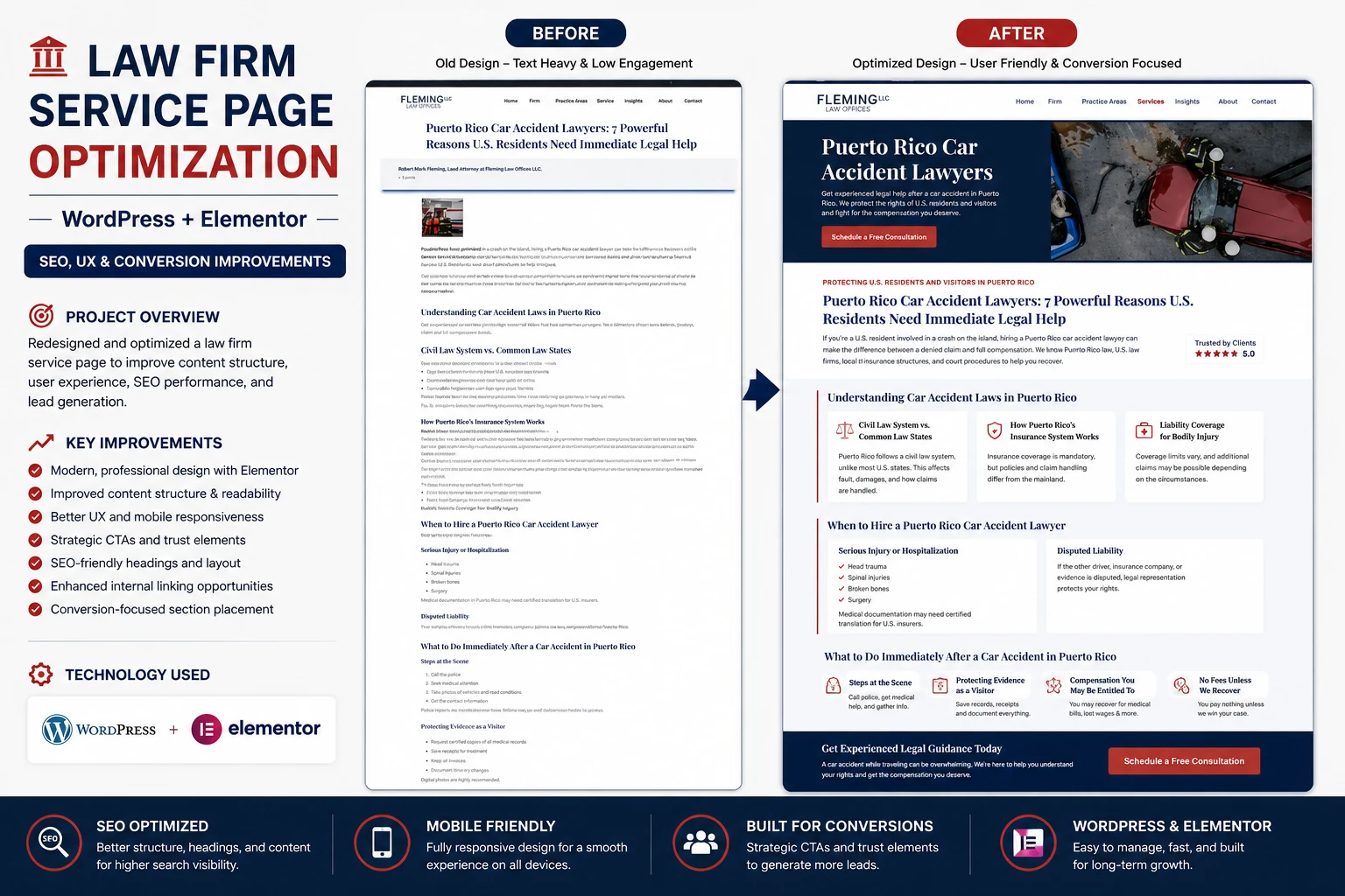 Law firm service page SEO, UX and conversion optimization