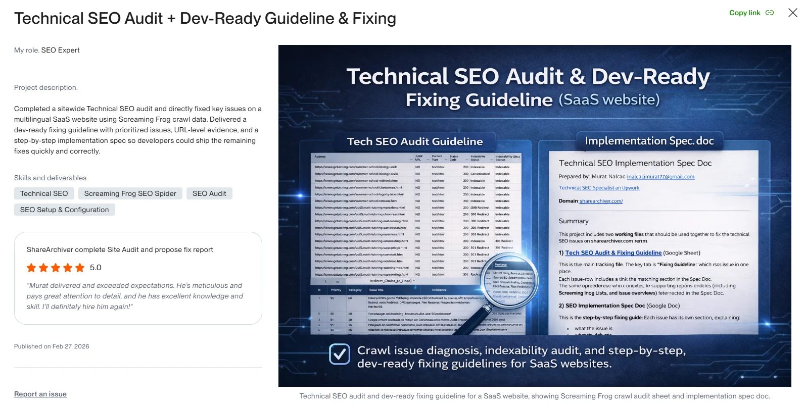 Technical SEO audit portfolio case study